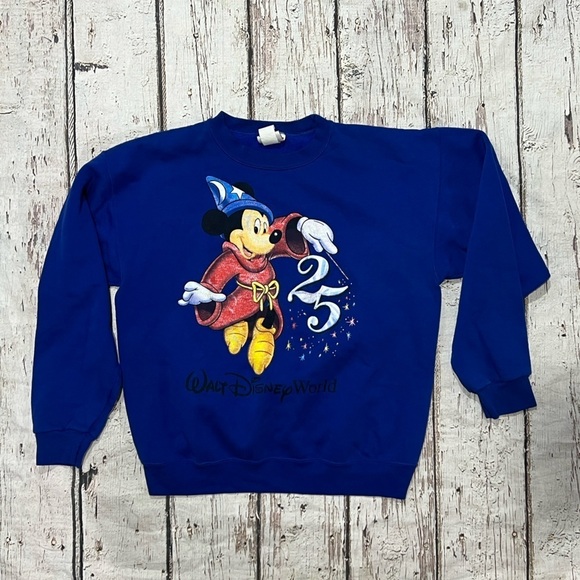Vintage Mickey Mouse Disney World 25th Anniversary Blue 1990s Sweatshirt - Picture 1 of 6